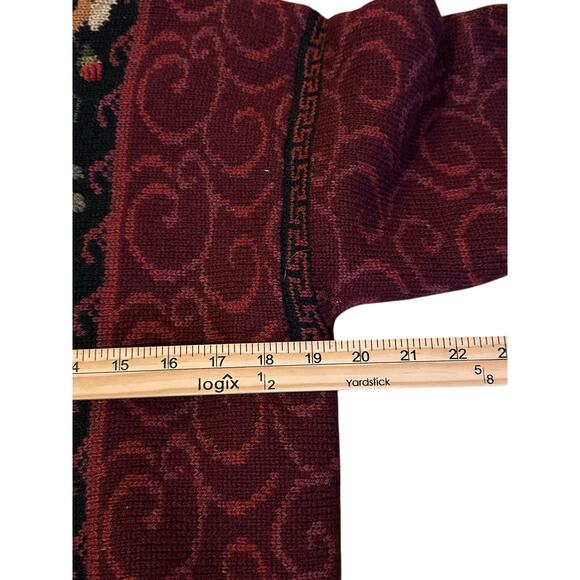 VTG Icelandic Designs 100% Wool Floral Embroidered Jacket Burgundy/Black Size S - Picture 5 of 8